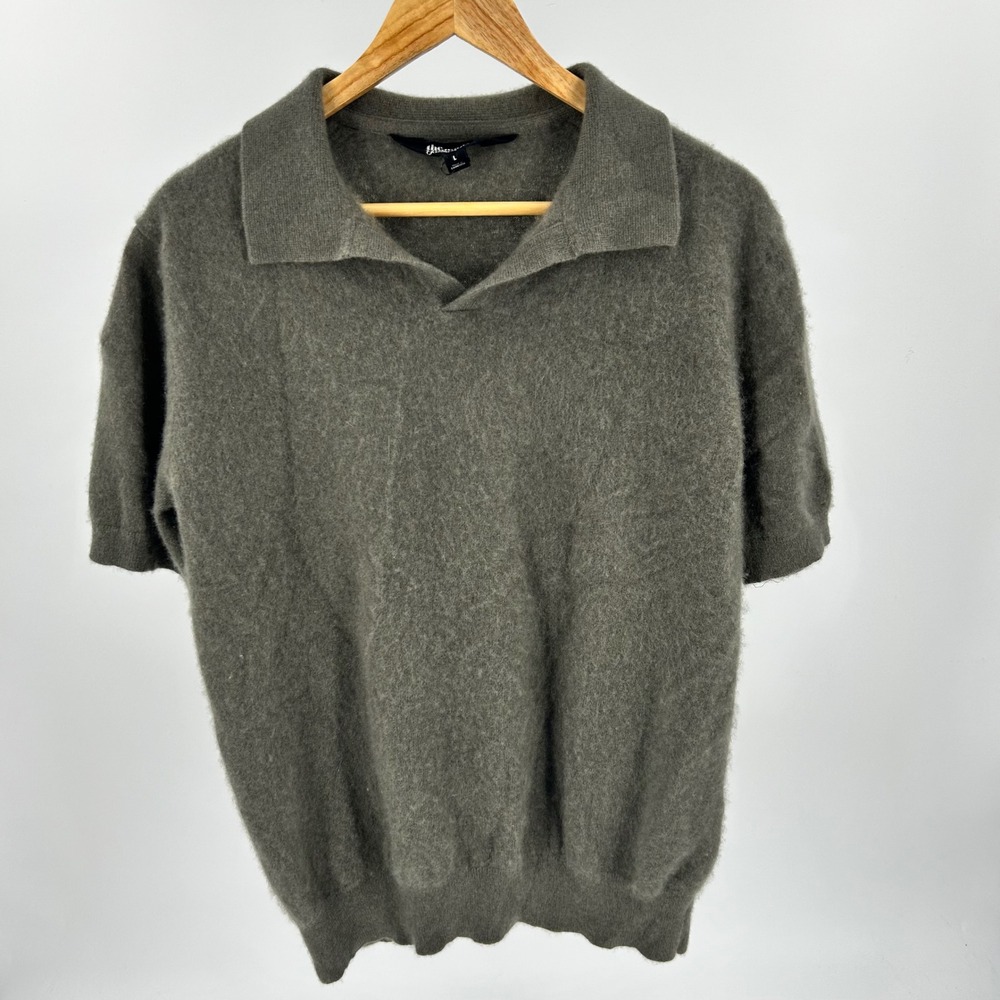 The Commons Cashmere Polo Sweater Mens L Olive Green Short Sleeve NC-MGS10006